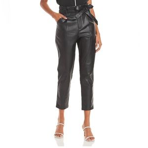 Lucy Paris Faux Leather paper bag-waist pants